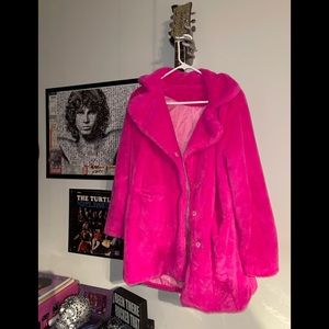 Hot pink magenta faux fur coat jacket fall winter